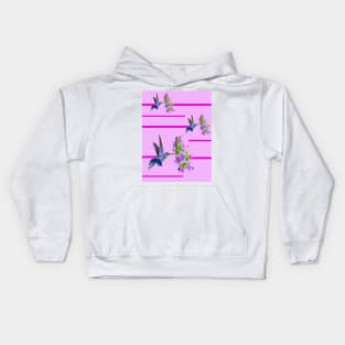 Hummingbirds and purple flowers on pink Kids Hoodie